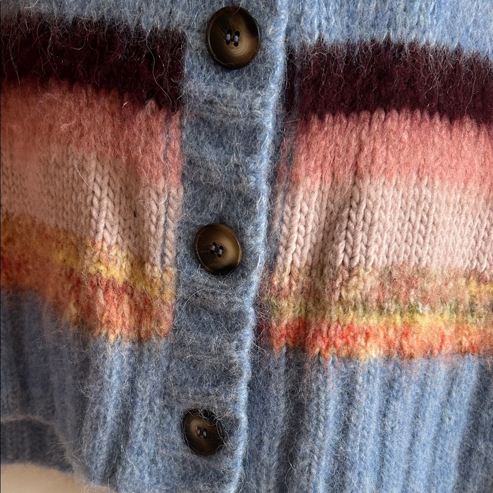 Free People Rosetta Multicolor Striped Knit Hooded Vest large Pink Blue Yellow - Picture 5 of 10